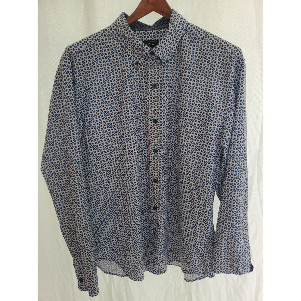 Jos A Bank Shirt Mens Large Traveler Tailored Fit Geometric Long Sleeve
